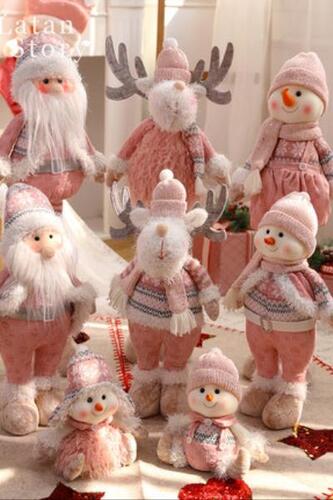 크리스마스 선물 산타할아버지 핑크 패브릭 트리 눈사람 장식 축제