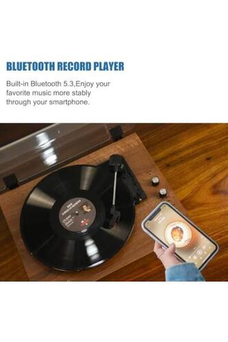 레트로 블루투스 레코드 턴테이블 빈티지 스테레오 스피커가 내장된 플레이어, , 입출력이 가능한 3단 RCA, AUX 헤드폰 잭, 자동 정지-640866