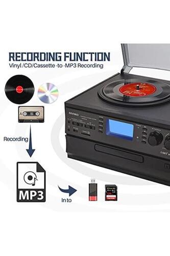 레트로 블루투스 레코드 턴테이블 빈티지 내장 스피커, CD 카세트 및 FM/AM 라디오 콤보가 포함된 ORCC 10-in-1 플레이어-640810