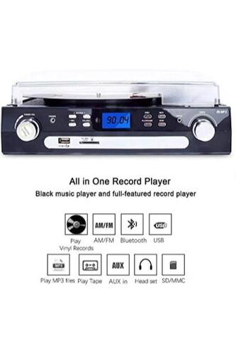 레트로 블루투스 레코드 턴테이블 빈티지 스테레오 스피커가 있는 디지나우 플레이어, 카세트 플레이가 에서 MP3로 전환 가능, AM/FM 라디오, 리모컨-640826