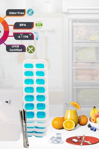 극지 트레이 아이스 큐브 뚜껑, 스쿱 및 통이 있는 냉동고용 실리콘 사용자 친화적 재사용 가능한 제빙기 금형 4팩 미국 아이스크림 메이커 몰드-642582