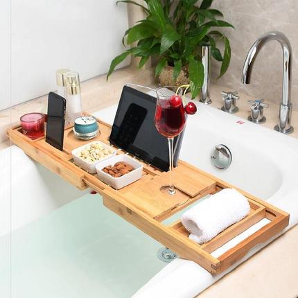 욕조트레이 핸드폰걸이 욕조의 선반에 나무 목욕통 받침 목욕받침-505759