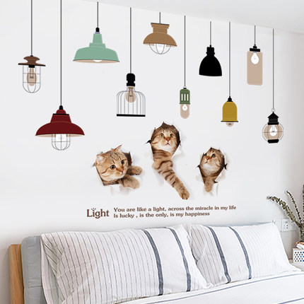 스티커 인테리어 벽지 3D입체시각 귀여운 고양이가 침실침실벽지숙사 대학생 벽-509726