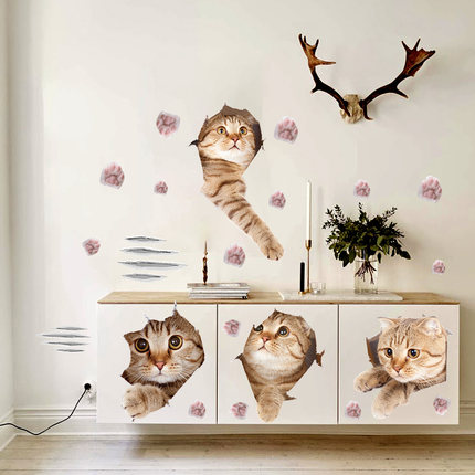스티커 인테리어 벽지 3D 입체 벽 스티커 그림 귀여운 고양이 침실 벽지 벽-509863