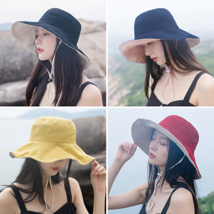 햇빛 가리개 태양 챙넓은 모자 버킷햇 여성 얼굴 가리는 여름 얇은 양면 차단 -522983