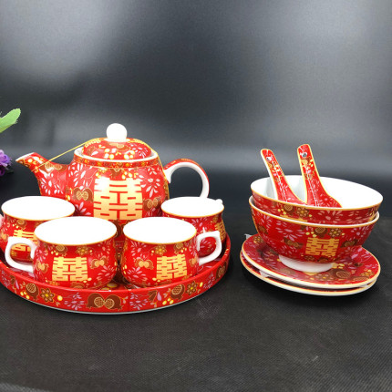 전통 다도세트 다기세트 결혼 혼례 용품 홍콩식 신인 경찻잔에 축하 그릇을 씌우는 전통 풍습-524059