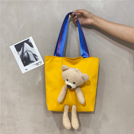 인형가방대용량 숄더학생 심플 캔버스백 데이족 귀여운 인형 곰돌이 가방녀-542011