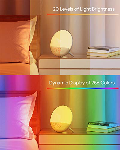 웨이크업 라이트 알람 AUKEY 일출 7가지 색상 20 가지 밝기 레벨 16가지 볼륨 설정 침실용 야간 조명