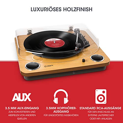 ION Audio Max LP 스피커 레트로 USB 턴테이블 LP 플레이어 MAC 및 PC용 MP3 변환 소프트웨어 우드 마감-543398 독일출고