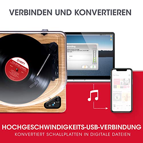 ION Audio Air LP 빈티지 USB 블루투스 턴테이블 LP 플레이어 3개 및 비닐에서 MP3-543404 독일출고
