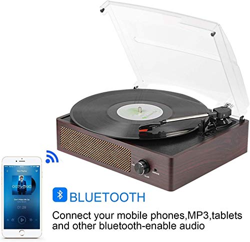 비닐 턴테이블 LP 플레이어 Bluetooth 휴대용 비닐 3단 334578 rpm 스피커가 내장 천연 나무-543423 독일출고