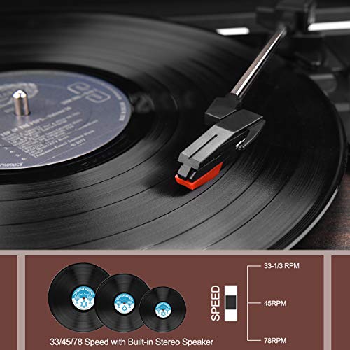 턴테이블 LP 플레이어 AETKFO 블루투스 스피커 지원 녹음 RCA 및 USB 출력 AUX in 헤드폰 연결 케이스 -543424 독일출고