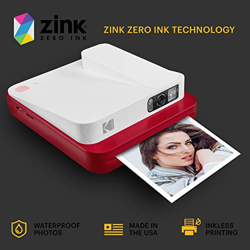 즉석카메라 폴라로이드 코닥 Smile Classic Digital 즉석카메라 for 3.5 x 4.25 Zink Photo Paper - Bluetooth, 16MP Pictures (Red) -550382
