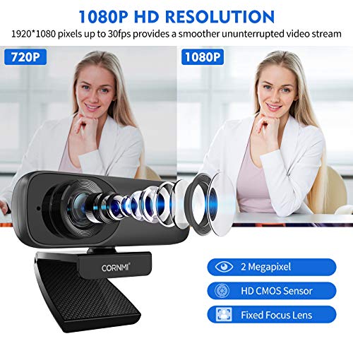 1080P 웹캠 화상수업 with 마이크 for 데스크탑, FHD Streaming Computer Web Camera with Dual Mic &amp; Privacy Cover &amp; Tripod  미국출고 -551909