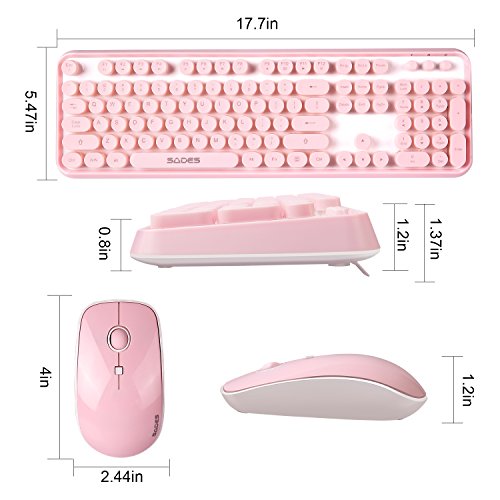 SADES V2020 무선 키보드 and 마우스 Combo,Pink 무선 키보드 with Round Keycaps,2.4GHz Dropout-Free  미국출고 -563076