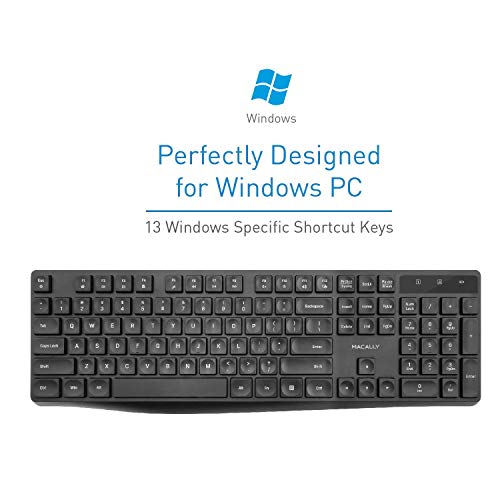 Macally 2.4G USB 무선 키보드 for Laptop or Computer - Full Size 키보드 with Numeric Keypad &amp; 13 Shortcut Keys 미국출고 -563077