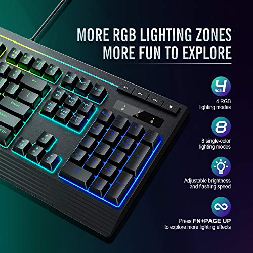 PICTEK RGB Gaming 키보드, 8 Individual Multimedia Keys, Wired Adjustable Backlight 키보드 미국출고 -563116