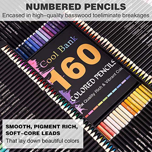 160 Professional 색연필, 색칠하기 책을위한 예술가 연필 세트, 주석 상자에서 스케치, 음영 및 색칠을위한 생생한 색상의 프리미엄 아티스트 소프트 시리즈 리드 미국출고 -564168