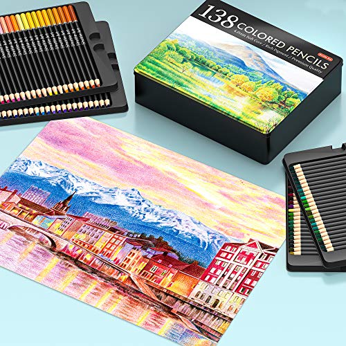 138 Colors Professional 색연필, Shuttle Art Soft Core Coloring Pencils Set 미국출고 -564222