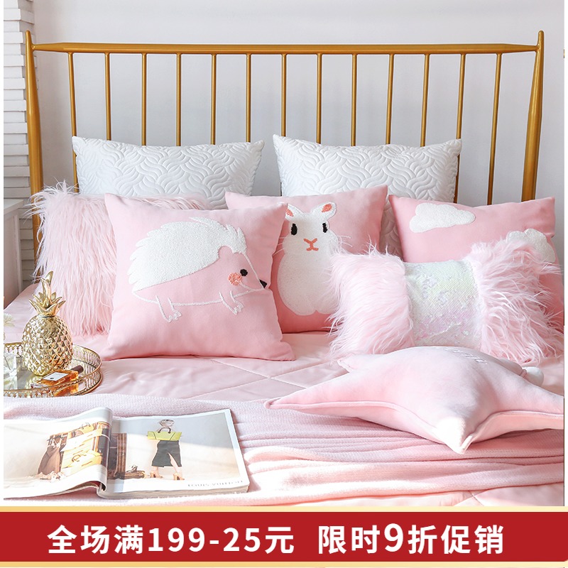 소파쿠션 레드 핑크 공주 핑크 소녀 러블리 커버 침대쿠션 여자-575115