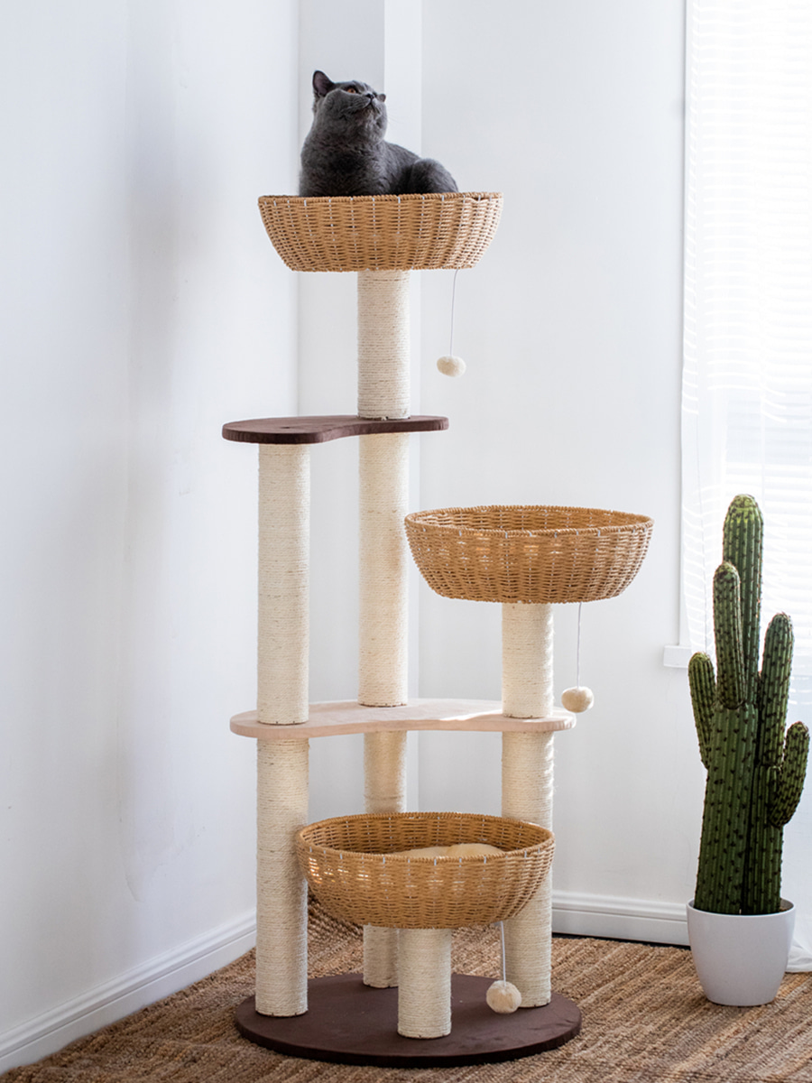 고양이집  일본 수출 고양이 캣 타워 고양이가 나무 둥지 하나로 엮어 만든 여러가지 고양이-575819