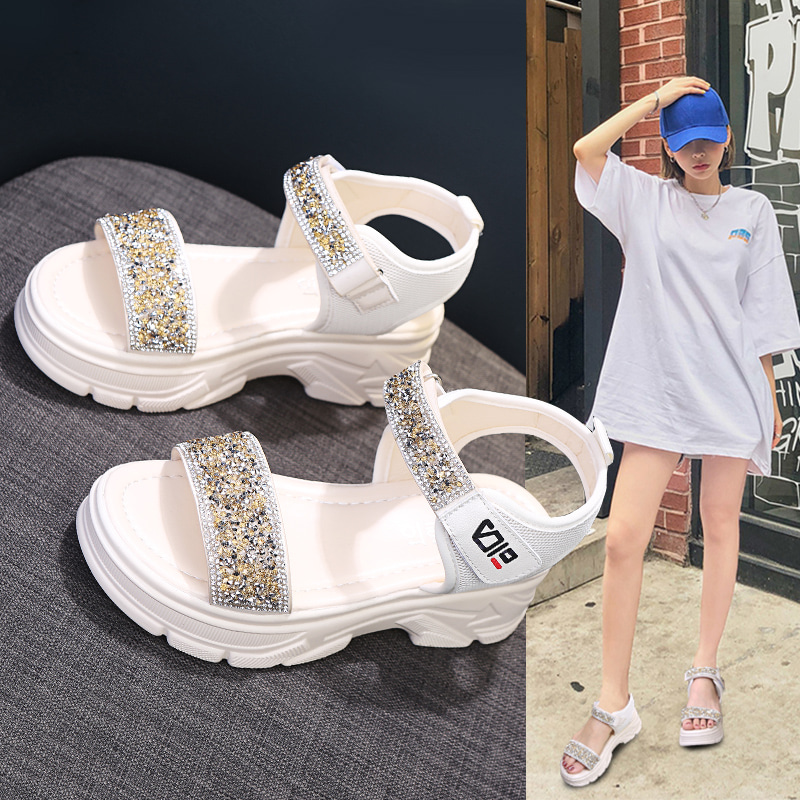 통굽샌들 웨지힐 여자 여름 플랫폼 큐빅 패션 쿠션 벨크로-576308