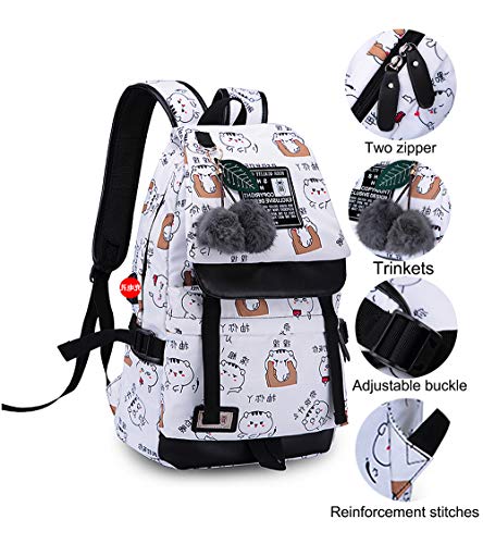 Teenage girls Backpack Middle School Students Bookbag Outdoor Daypack With USB charge Port 미국출고-577348