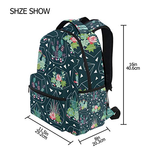 KUWT Succulents Flower Cactus Geometric School Backpack Casual Shoulder Bag College Bookbag  미국출고-577422