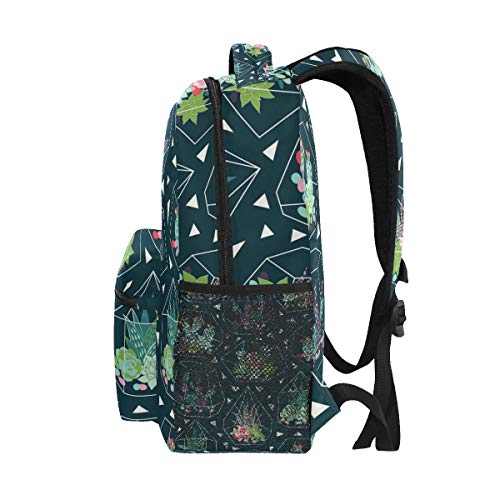 KUWT Succulents Flower Cactus Geometric School Backpack Casual Shoulder Bag College Bookbag  미국출고-577422