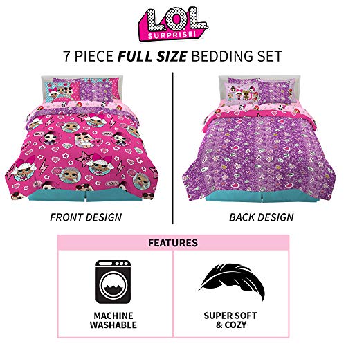 엘오엘 서프라이즈 L.O.L. Surprise Franco Kids Bedding Super Soft Comforter and Sheet Set with Sham, 7 Piece Full Size, 엘오엘 서프라이즈 미국출고-577461