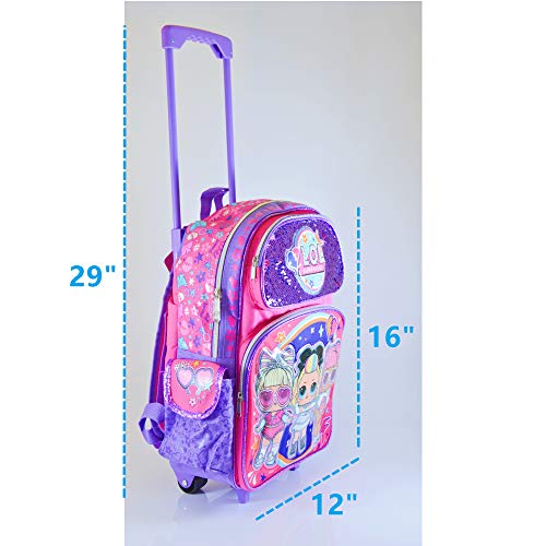엘오엘 서프라이즈 L.O.L. Surprise LOL 16 Inch Large School Rolling Backpack with Goodies Bundle | LOL Pink &amp; Purple Sequin | LOL 미국출고-577493