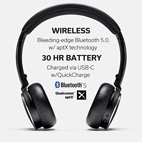 Status Audio BT One 무선 온 이어 헤드폰-블루투스 5.0. + aptX, 배터리 30 시간, USB-C + 빠른 충전, 수상 경력에 빛나는 사운드 + 미니멀리스트 메탈 디자인, 무광 마감 (JetBl 미국출고-577704