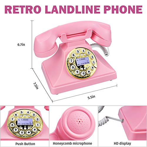 Pink 레트로 엔틱 Landline 레트로 클래식 전화기 for Home, IRISVO Vintage 레트로 클래식 전화기 Old Fashioned Classic Desk  레트로 클래식 전화기-57778 미국출고-577784