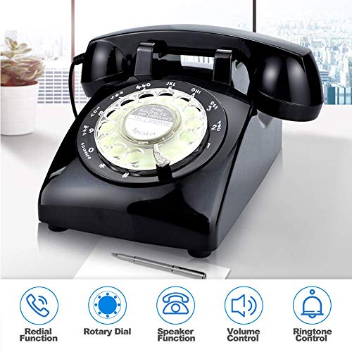 ECVISION Black Color Vintage 1960s Style Rotary 레트로 엔틱 Old Fashioned Rotary Dial Home  레트로 클래식 전화기.  미국출고-577804