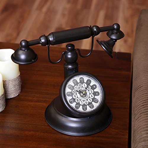 Lilys Home Old Fashioned Rotary  레트로 클래식 전화기 Clock, Makes ann Excellent Accent Piece for Any Room, Black  미국출고-577808