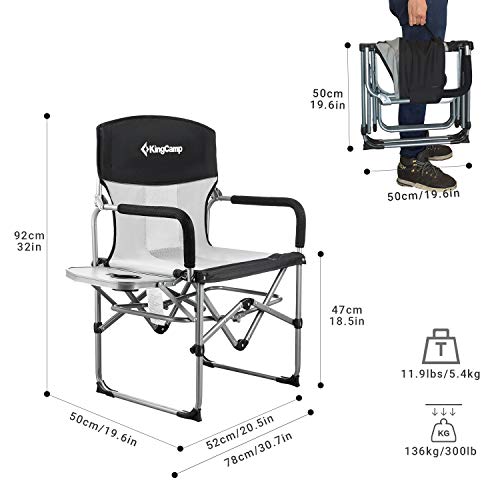 KingCamp 헤비 듀티 캠핑 접이식 디렉터 의자 사이드 테이블 및 사이드 포켓이있는 특대 패딩 시트, 3캠핑의자 미국출고-577831
