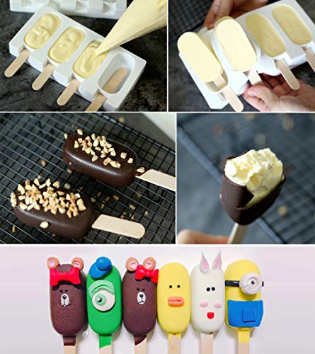 Acerich Popsicle Molds, 2 Pack Ice Pop Molds Silicone 4 Cavities Cake Pop Mold Oval with 60 Wooden Sticks 아이스크림틀 몰드 미국출고-578053
