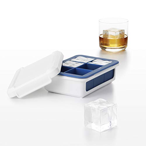 옥소 OXO Good Grips 실리콘 스택 형 아이스 큐브 트레이 (뚜껑 포함)-Large Cube, Dark Blue 미국출고-578055