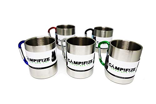 Campifize Camp Mug with Carabiner 손잡이 스테인리스 스틸 하이킹 캠핑 및 배낭 여행 여행 컵 10온스 579091 미국출고 캠핑컵