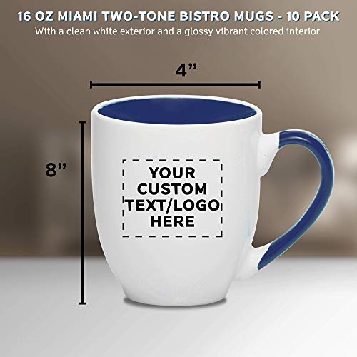 Custom Bistro Style 큰 커피잔 10개 세트 팩 개인화된 로고 텍스트 16 oz 투톤 식당 레스토랑 찻잔 코발트 블루 579110 미국출고 캠핑컵
