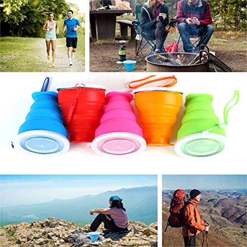 5 팩 실리콘 접을 수 있는 여행캠핑 컵 뚜껑으로 확장 가능 야외 여행 음주를 위한 휴대용 여행 머그 579119 미국출고 캠핑컵