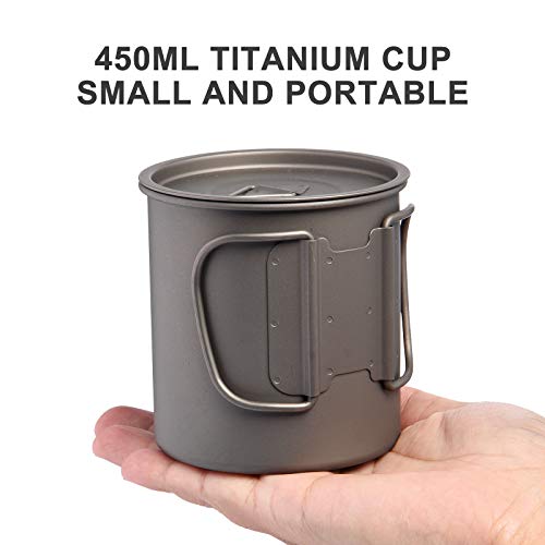 야외 캠핑 피크닉을위한 뚜껑 접이식 손잡이가있는 Widesea 450 ML 티타늄 냄비 컵 머그 579124 미국출고 캠핑컵