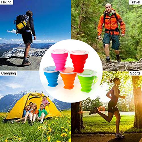 Stouge 5 팩 실리콘 접을 수있는 여행 물 컵 뚜껑이있는 휴대용 캠핑 컵 야외 음주를위한 식품 등급 머그 세트 579184 미국출고 캠핑컵