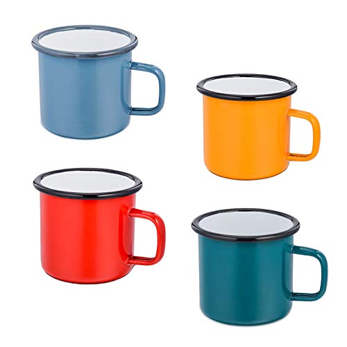 커피 머그 Efar 12 온스 에나멜 커피 차 캠핑 컵 머그 빨강 노랑 파랑 녹색 건강하고 밝은 색상 4종 세트 579200 미국출고 캠핑컵
