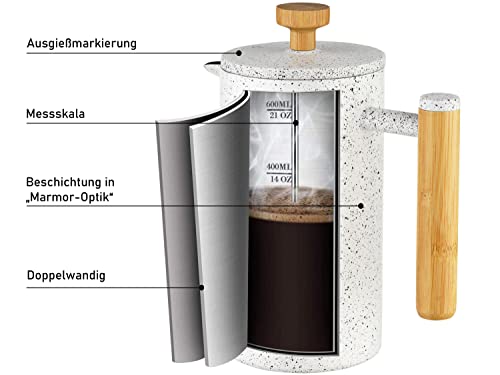프렌치프레스 독일 QFeelzz 대나무 디자인 스텐 600ml 대리석 무늬 589001 고품질 커피메이커