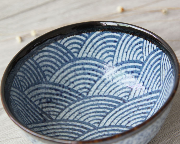 라면그릇 일본 도자기 식기 블루 물결 5 5 그릇의 날-595832