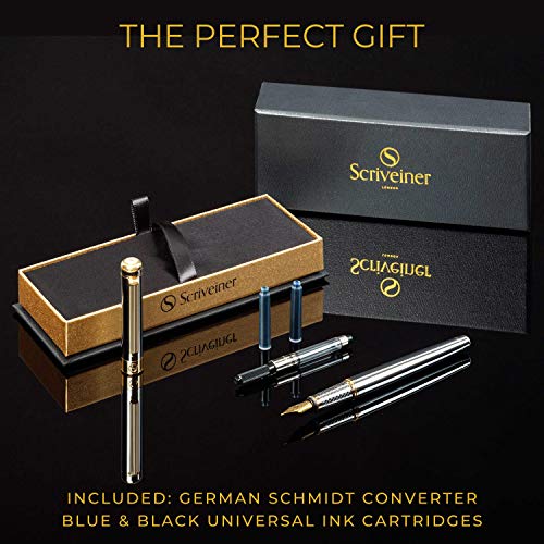 Scriveiner 실버 크롬 24K 골드 마감의 멋진 럭셔리 펜 Schmidt 18K 도금 펜촉 595920 미국 만년필