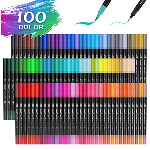 만콜라 색 펜 듀얼 브러시 펜 100색 파인 포인트 마커 600148 미국 색연필