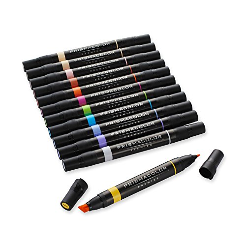 프리즈마 프리미어 양면 아트 마커 파인 및 끌 팁 색상 12개 600153 미국 색연필
