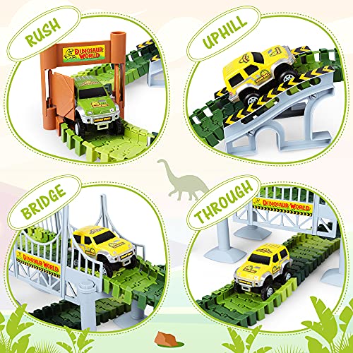 Dinosaur Toys 187 pcs 세계 만들기 로드 레이스 유연한 트랙 플레이 세트 603132 공룡 미국 피규어